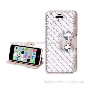 Bowknot Magnetic Buckle Diamond Encrusted Horizontal Flip Leather Case with Credit Card Slots
